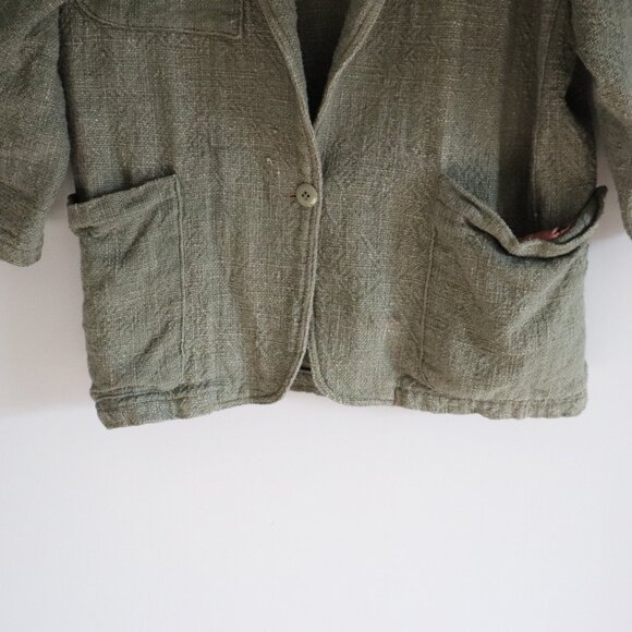 Vntg Margaret Godfrey Bagatelle V-Neck Single Button Canada Green Cotton Blazer - Picture 9 of 12